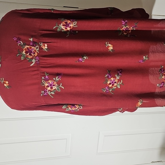 Anthropologie Fig & Flower Embroidered Red Women's Tunic Top Tab Sleeves. 3X - Picture 7 of 9